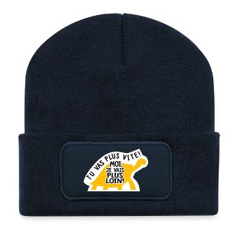 lustiger_Humor_Sarkasmus_Aufkleber_Campingwagen_Van_ - Recycelte Patch Beanie - French Navy - Vorne