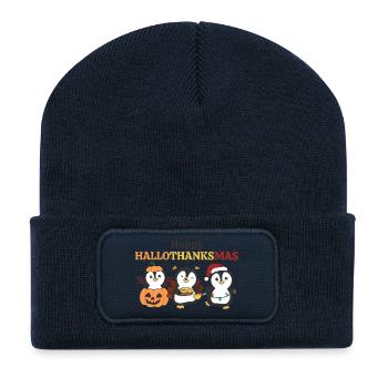 Happy Hallothanksmas Penguin Christmas Penguins - Recycled Patch Beanie - french navy - Front
