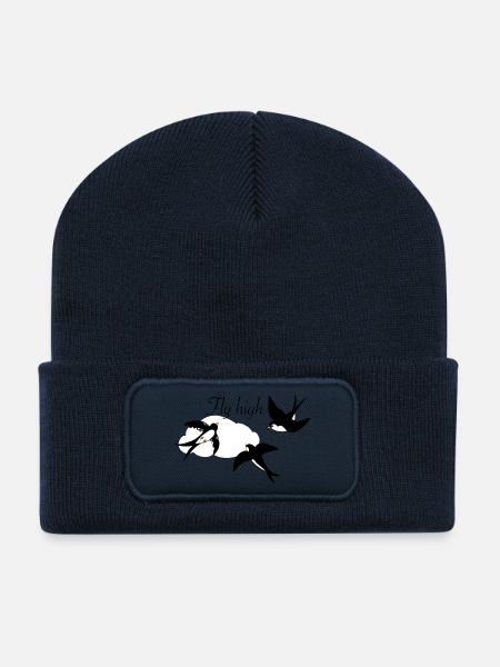 Stylish swallows in flight with cloud - Recycled Patch Beanie - french navy