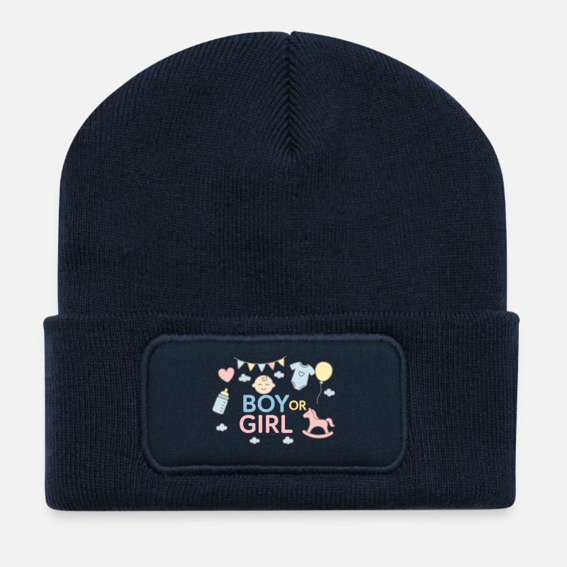 Garçon ou fille - Babyshower - Beanie recyclé à patch - bleu marine