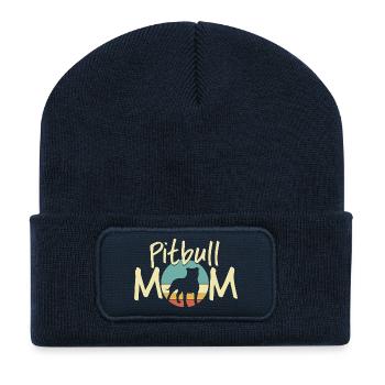 Pitbull MOM Sunset Silhouette Design - Beanie recyclé à patch - bleu marine - Devant