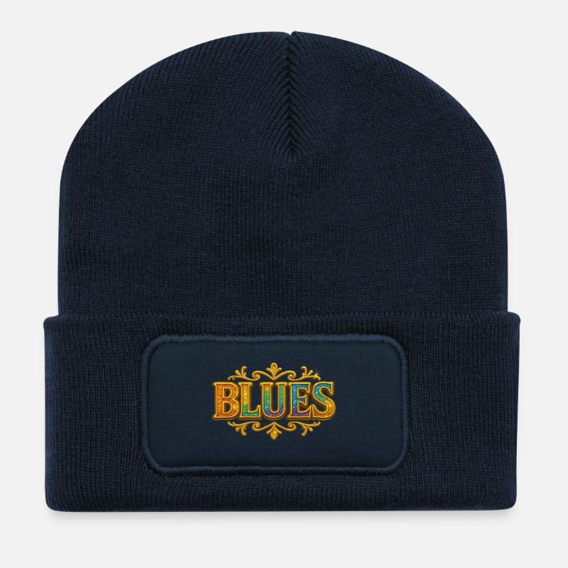 Blues with gold border and gradient - Recycled Patch Beanie - french navy