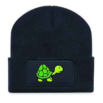 Turtle long neck smiling happy funny - Recycled Patch Beanie - french navy - Front