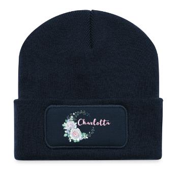 Pour Charlotta - Beanie recyclé à patch - bleu marine - Devant