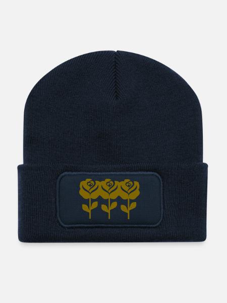 Grafische goldenes Rosen-Muster - Recycelte Patch Beanie - French Navy