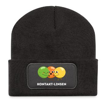Kontakt-Linsen – Süßer Sprachwitz - Recycelte Patch Beanie - Dunkelgrau - Vorne