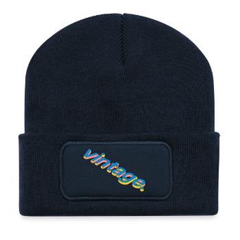 Vintage Retro 3D Typography Design - Recycelte Patch Beanie - French Navy - Vorne