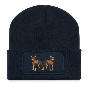 Dobermann Hund Halloween Team Lustig - Recycelte Patch Beanie - French Navy - Vorne