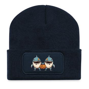 Hai Halloween Team Lustig - Recycelte Patch Beanie - French Navy - Vorne