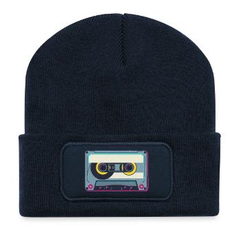 Cassette rétro - Beanie recyclé à patch - bleu marine - Devant