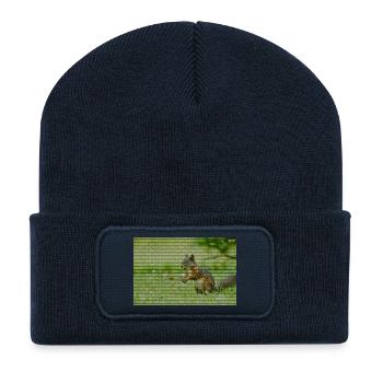 Squirrel Forest Pattern - Recycled Patch Beanie - french navy - Front