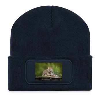 léopard - Beanie recyclé à patch - bleu marine - Devant