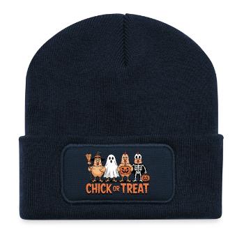 Huhn Geist Kürbis Kostüm Print - Recycelte Patch Beanie - French Navy - Vorne