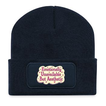 Emotionally Unavailable Retro Aesthetic - Recycelte Patch Beanie - French Navy - Vorne