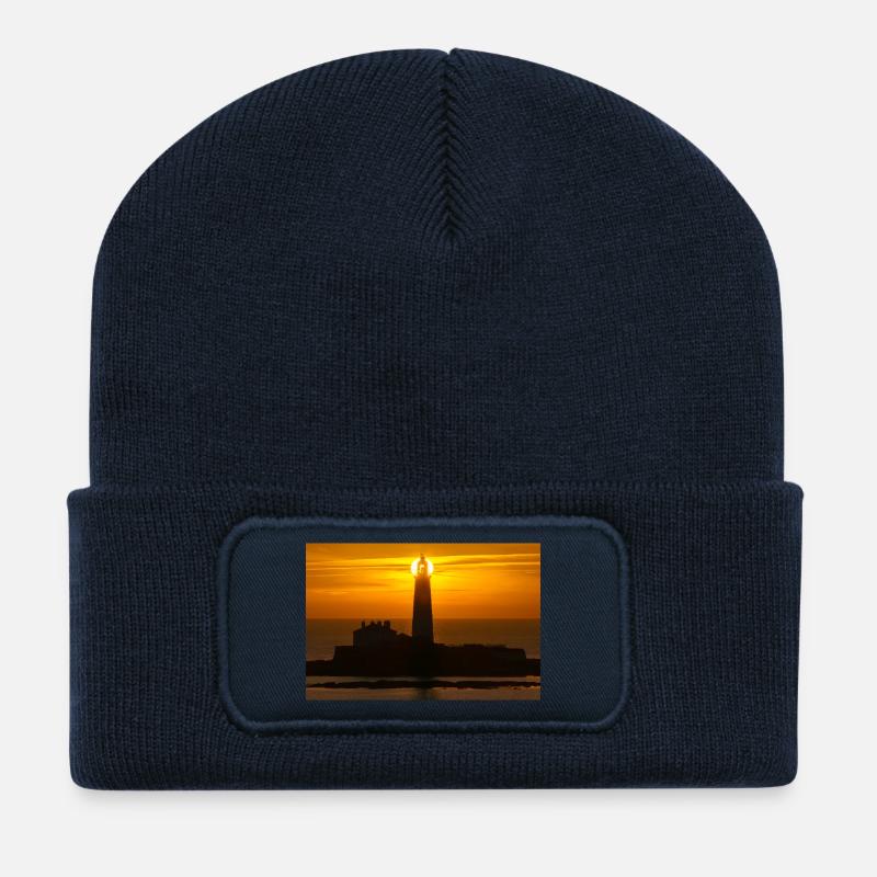 sunrise St Marys Lighthouse - Recycled Patch Beanie - french navy