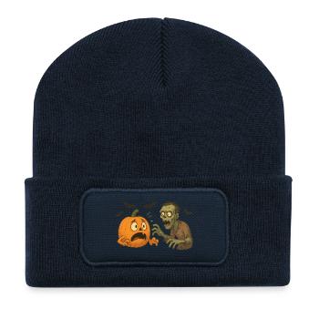 Citrouille panique et zombie - Beanie recyclé à patch - bleu marine - Devant
