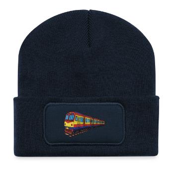 Bunter Zug Pracht-Illustration, S-Bahn - Recycelte Patch Beanie - French Navy - Vorne