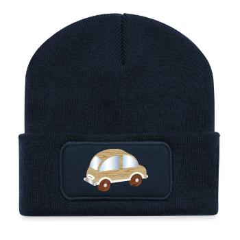  Spielzeugauto in Holzoptik – nostalgisches Motiv - Recycelte Patch Beanie - French Navy - Vorne