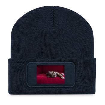Cute tabby baby cat, lying, photography - Recycled Patch Beanie - french navy - Front