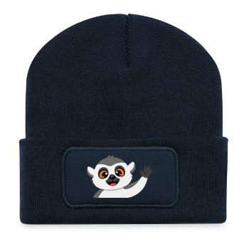 Winkender Lemur Freund - Recycelte Patch Beanie - French Navy - Vorne