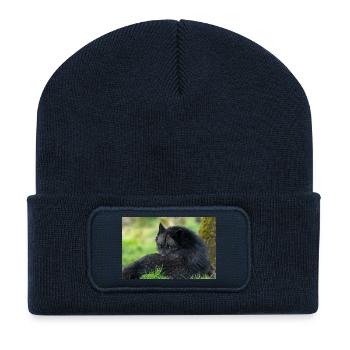 Loup noir en repos - Beanie recyclé à patch - bleu marine - Devant