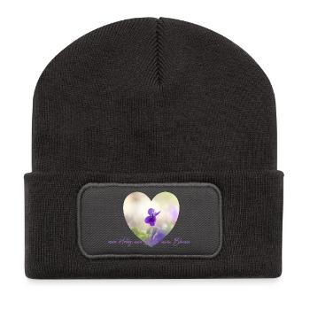 Blumenherz Veilchen im Pastelllicht Garten Blumen - Recycelte Patch Beanie - Dunkelgrau - Vorne