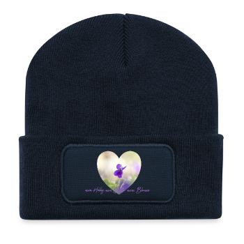 Fleur coeur violettes en pastel lumière jardin fleurs - Beanie recyclé à patch - bleu marine - Devant