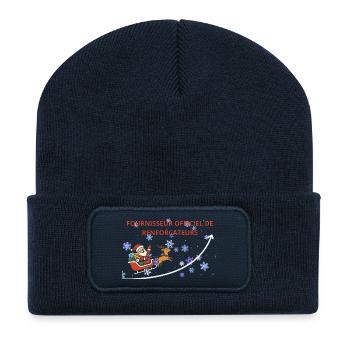 Christmas Sleigh: Santa Claus and Reindeer - Recycled Patch Beanie - french navy - Front