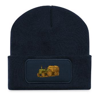 Green tractor with timber bed - Recycled Patch Beanie - french navy - Front