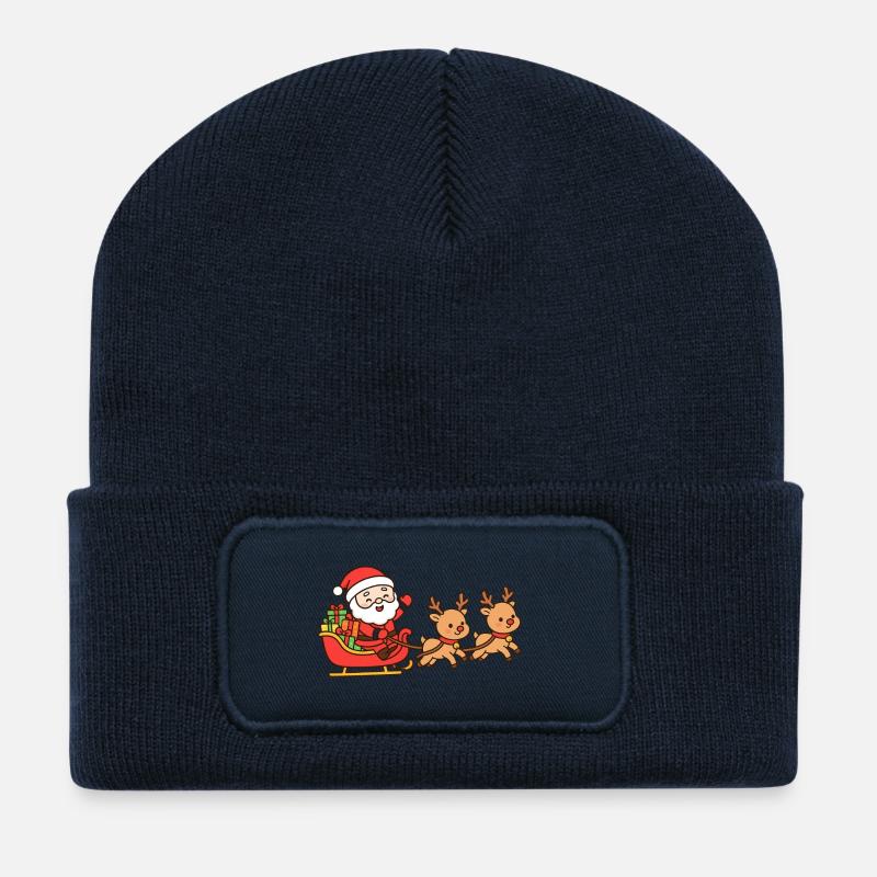 Der Weihnachtsmann bringt Geschenke in seinem Schlitten - Recycelte Patch Beanie - French Navy