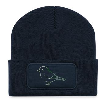 Minimalist Green Linear Bird - Recycled Patch Beanie - french navy - Front