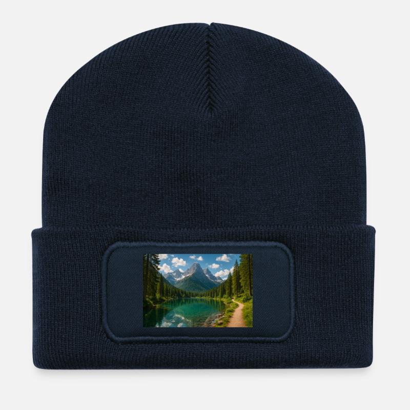 Bergseepfad im Wald - Recycelte Patch Beanie - French Navy