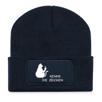 Katze Katzen Cat Kätzchen Mieze Mittelfinger - Recycelte Patch Beanie - French Navy - Vorne