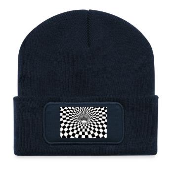 Hypnotischer karierter Tunnel - Recycelte Patch Beanie - French Navy - Vorne