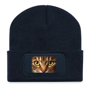 Œil de chat en gros plan - Beanie recyclé à patch - bleu marine - Devant