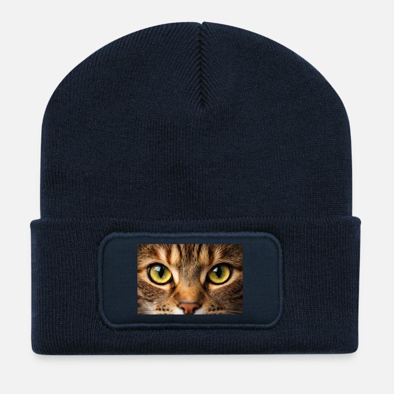 Œil de chat en gros plan - Beanie recyclé à patch - bleu marine