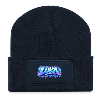 Graffiti LUKA Name Gift Ideal druckbar - Recycelte Patch Beanie - French Navy - Vorne