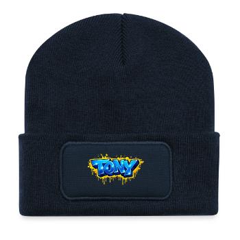 Graffiti-Name TONY FÜR PERFEKTES GESCHENK DRUCKFÄHIG - Recycelte Patch Beanie - French Navy - Vorne