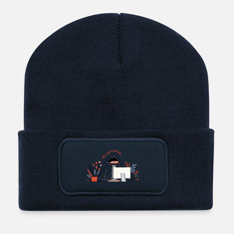 Funny Office Quote – IDK I Just Work Here Design - Recycelte Patch Beanie - French Navy