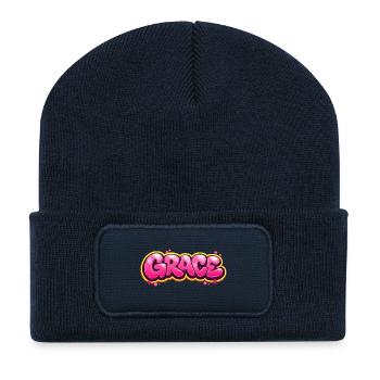 GRACE GRAFFITI NAME FOR PERFECT GIFT PRINTABLE on  - Beanie recyclé à patch - bleu marine - Devant