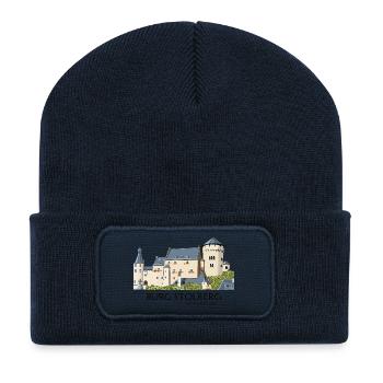 Burg Stolberg, Eifel, Mittelalter Handzeichnung  - Recycelte Patch Beanie - French Navy - Vorne