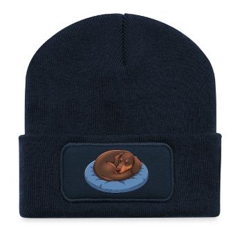 Mignon oreiller de câlins en dessin animé teckel pour chien - Beanie recyclé à patch - bleu marine - Devant