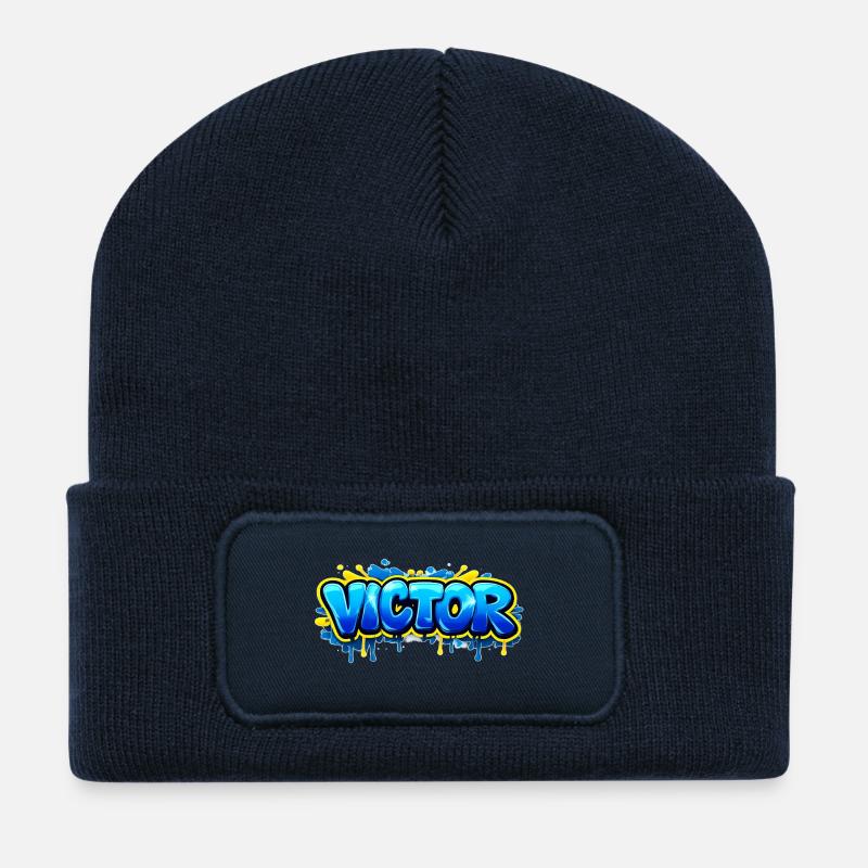 VICTOR GRAFFITI NAME FOR PERFECT GIFT PRINTABLE - Recycled Patch Beanie - french navy