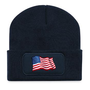 USA Flag Wave Motif - Recycled Patch Beanie - french navy - Front