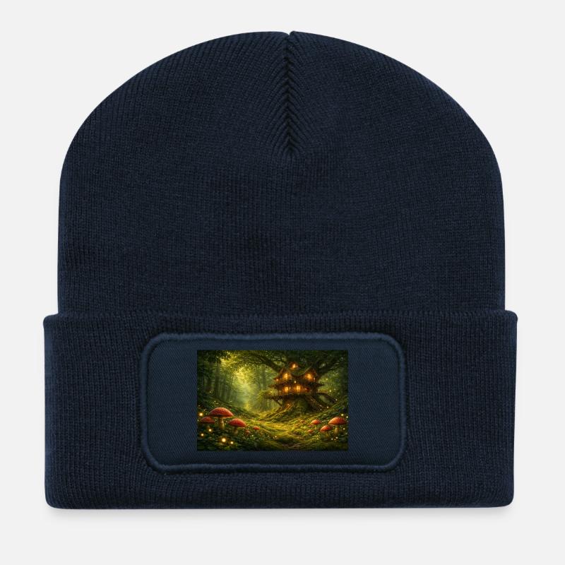 Tree House in the Fairy Forest - Recycled Patch Beanie - french navy