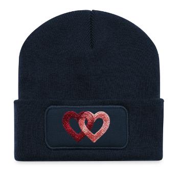Zwei Valentinstagsherzen bestickten Look (gedruckt) - Recycelte Patch Beanie - French Navy - Vorne