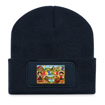 Elsass-farbenes und Traditions Kreidetafel-Puzzle - Recycelte Patch Beanie - French Navy - Vorne