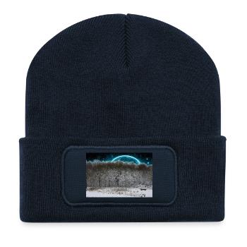 Lune céleste d’hiver dans la forêt - Beanie recyclé à patch - bleu marine - Devant