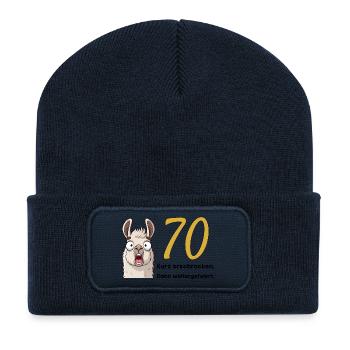 70 Geburtstag – Kurz erschrocken, dann gefeiert - Recycelte Patch Beanie - French Navy - Vorne
