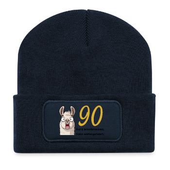 90 Geburtstag – Kurz erschrocken, dann gefeiert - Recycelte Patch Beanie - French Navy - Vorne